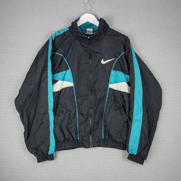 RARE Vintage Nike 1990s teal big swoosh wind breaker Made in USA Windbreaker - Picture 1 of 8